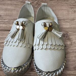 Shuntian white loafer Fashion Sneaker Platform Slip On Rhinestone Fits 8- 8.5